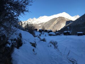 Dom und Täschhorn im Sonnenlicht, Blatten bei Zermatt